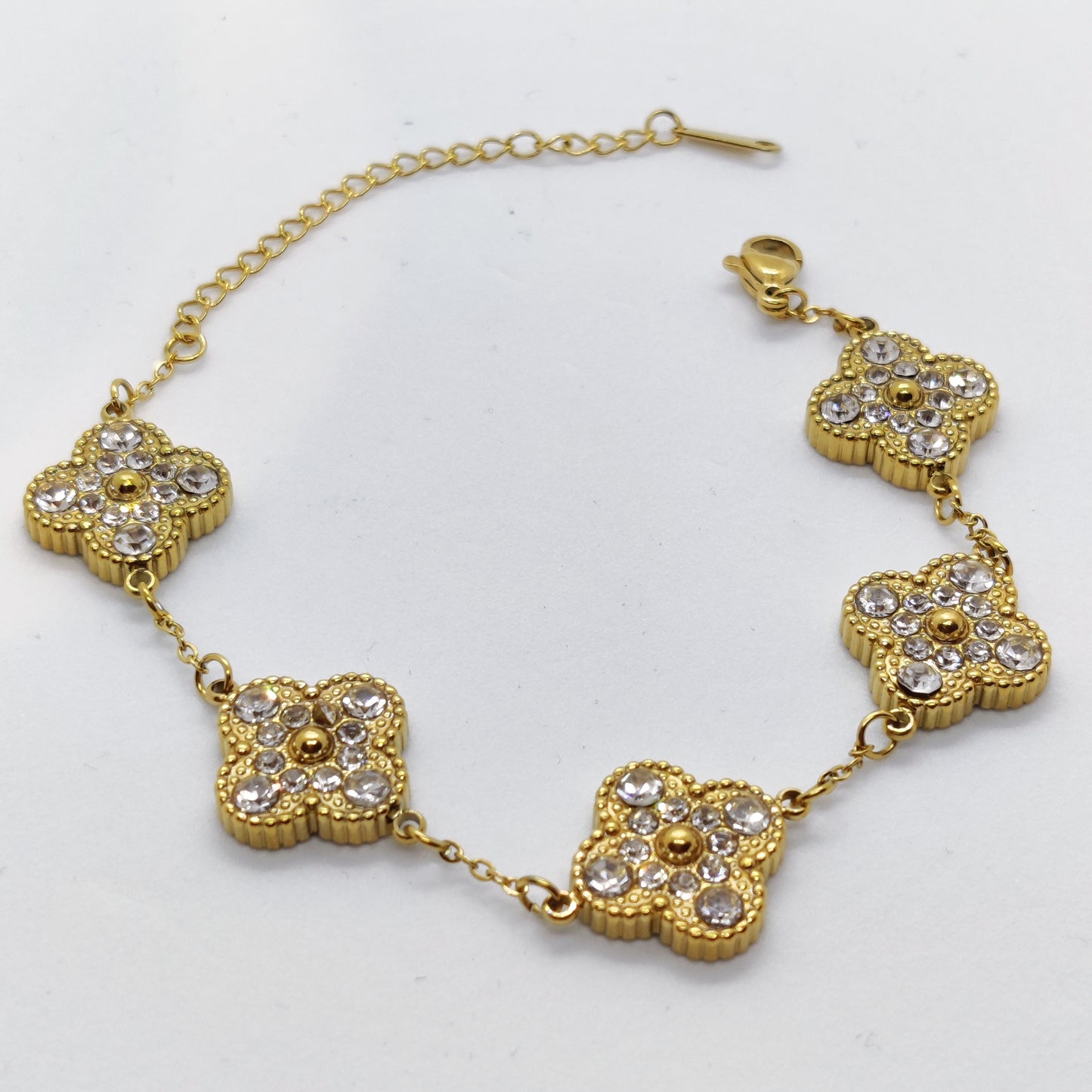 "Lucky" 2 Sided Black Zircon Clover 18K Gold Bracelet