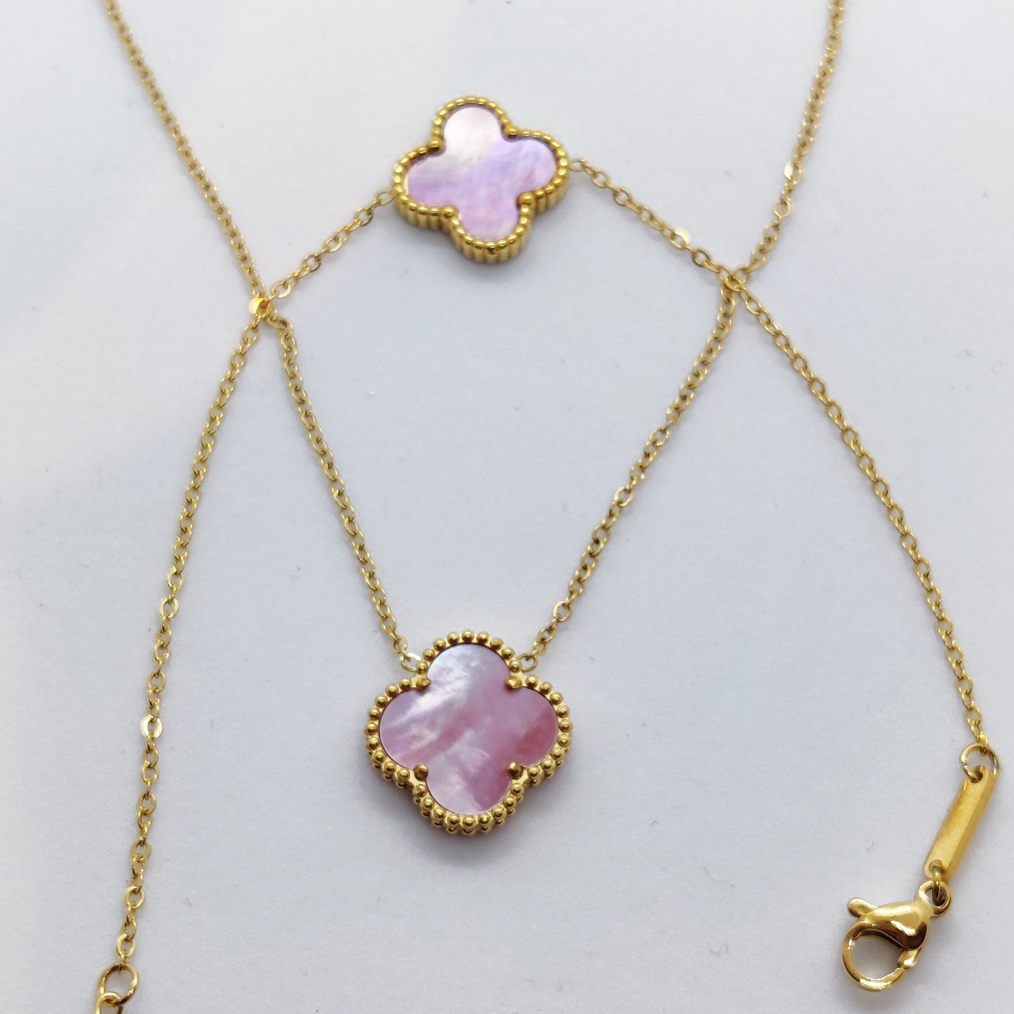 "Lucky" Pink Mother Of Pearl Clover Necklace 18k Gold Plated