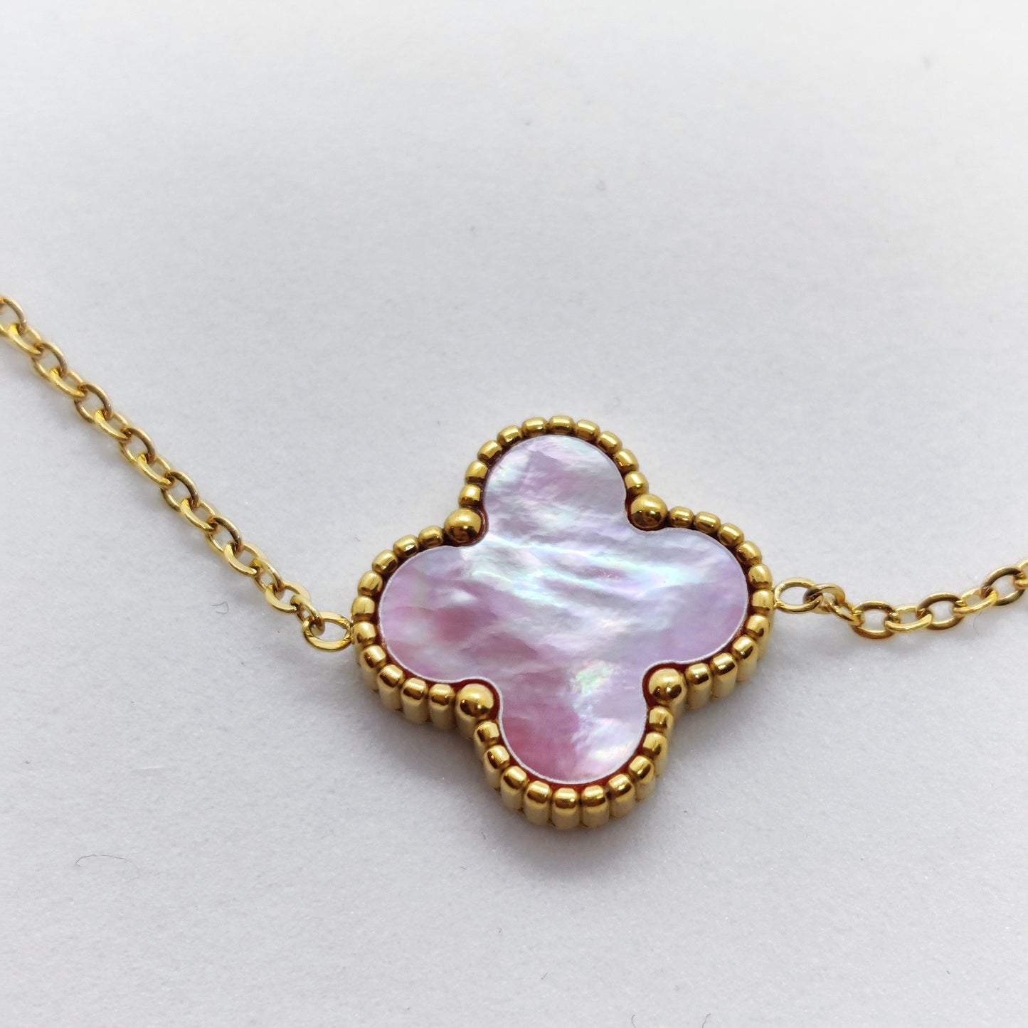 "Lucky" Pink Mother Of Pearl Clover 18K Gold Bracelet
