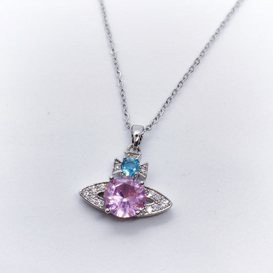 "Orb" Pink, Blue Zircon Necklace