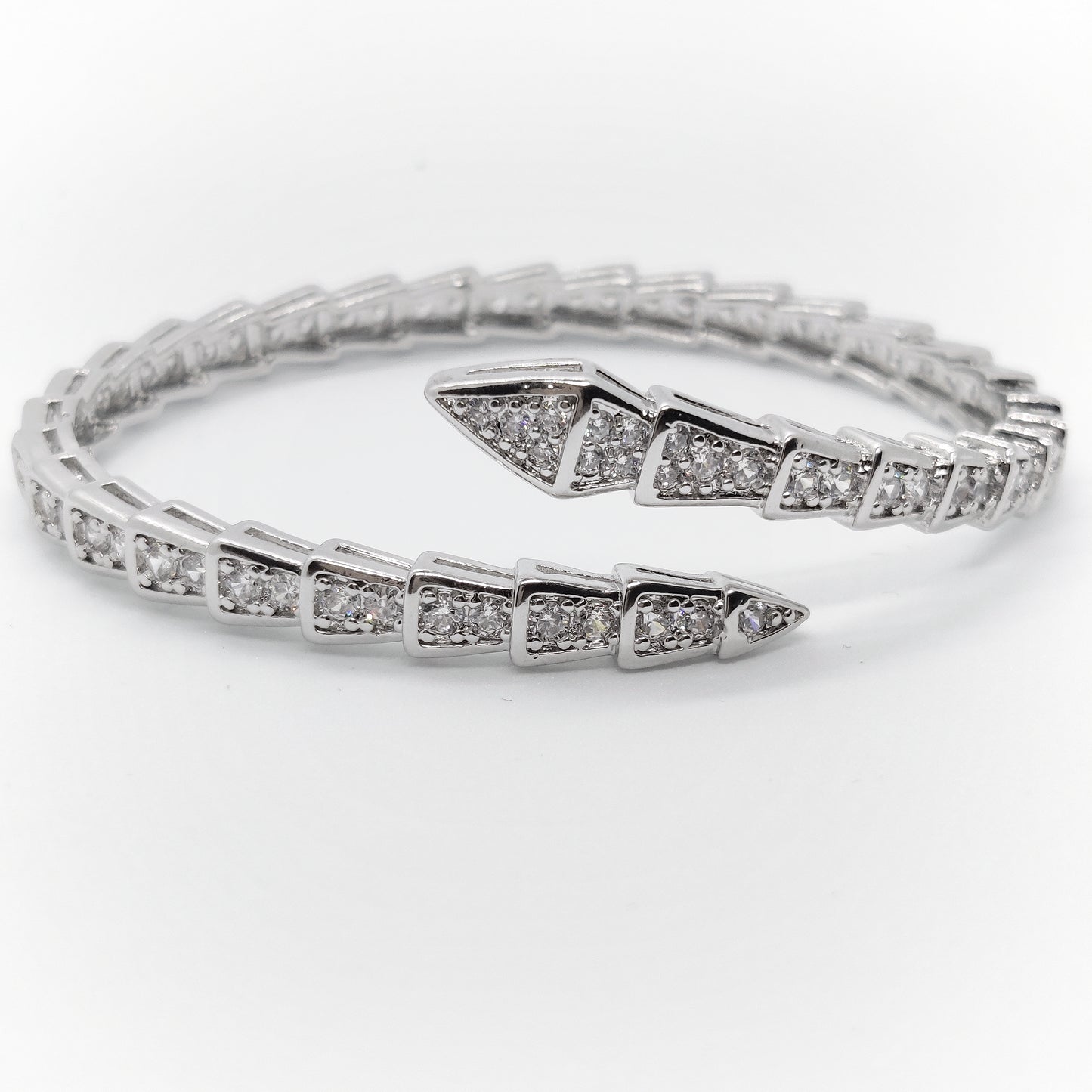 "Serpent" Silver Zircon Adjustable Bangle