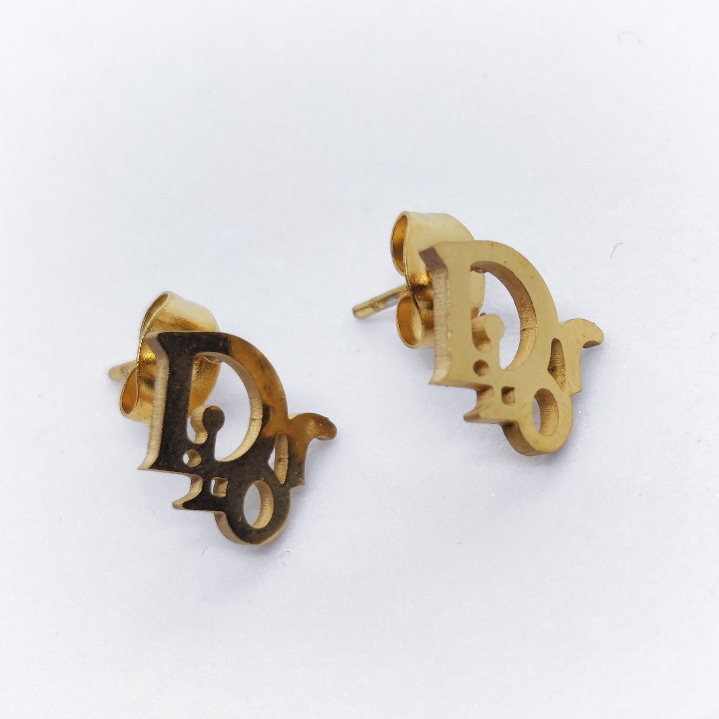 "CD" Letter 18K Gold Stud Earrings