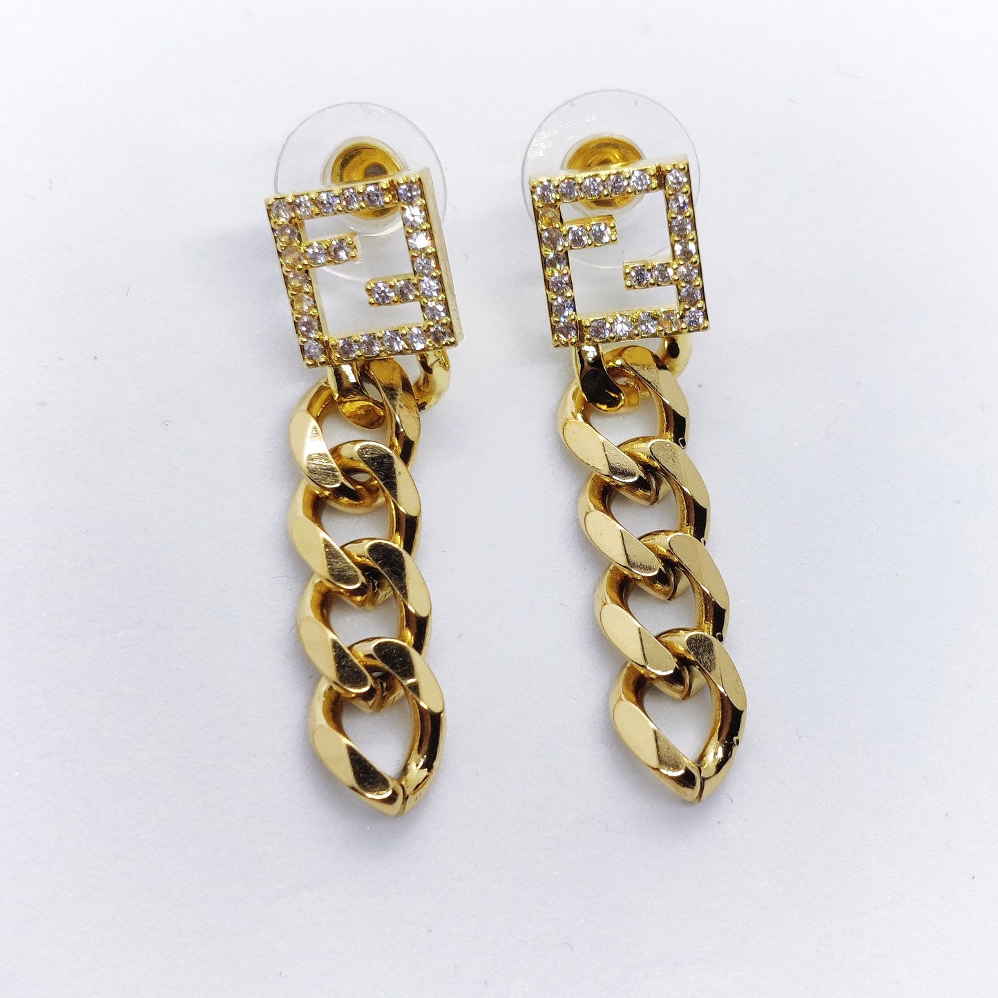 "From Fahm" Gold Chain Zircon Gold F Earrings