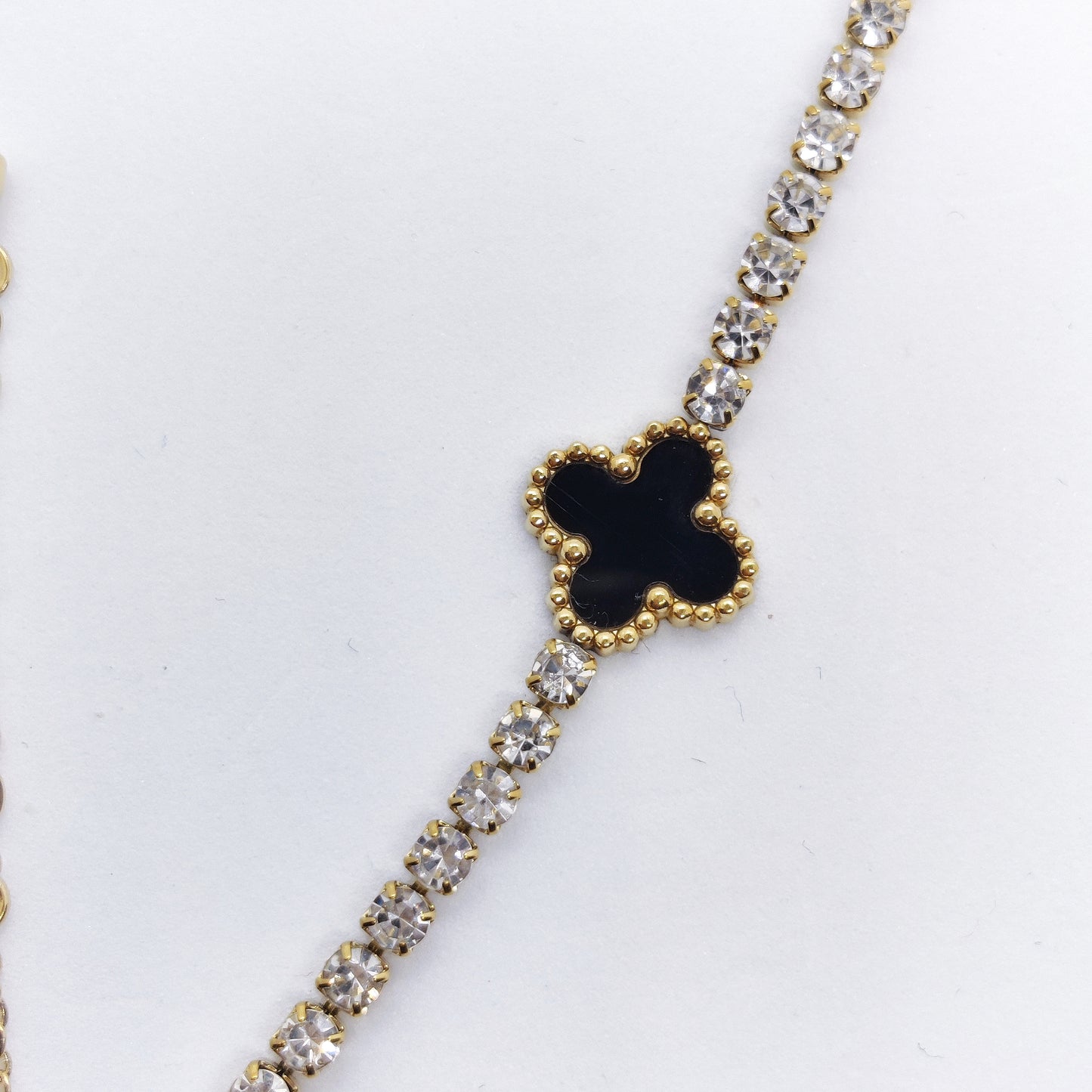 "Lucky" Black Clover Silver Zircon 18K Gold Bracelet