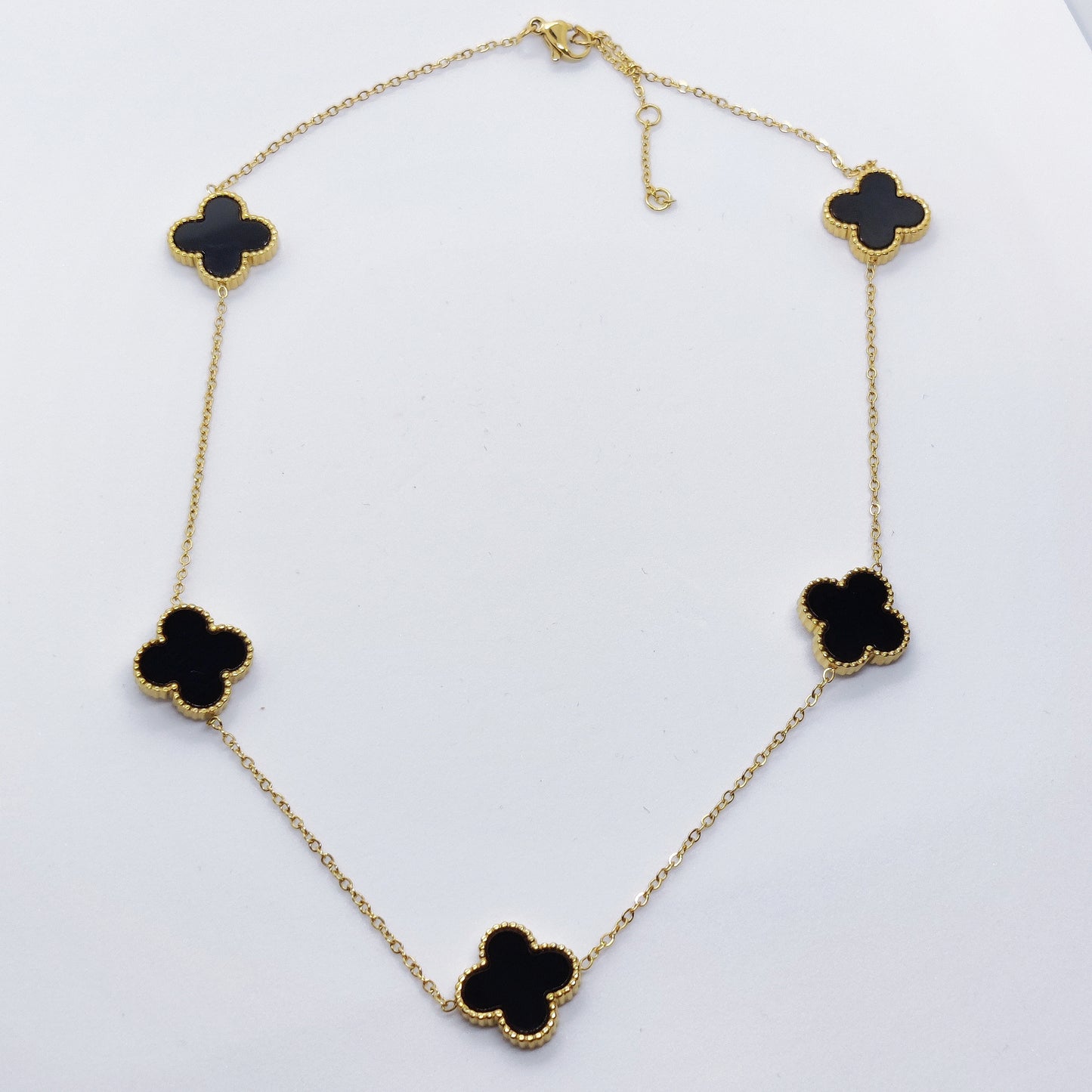 "Lucky" Black and 18K Gold Zircon 5 Clover Necklace