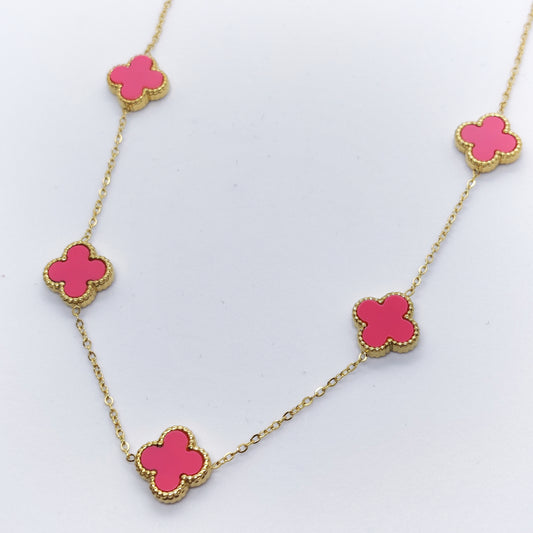 LIMITED EDITION "Lucky" 5 Pink Clover 18K Gold Necklace