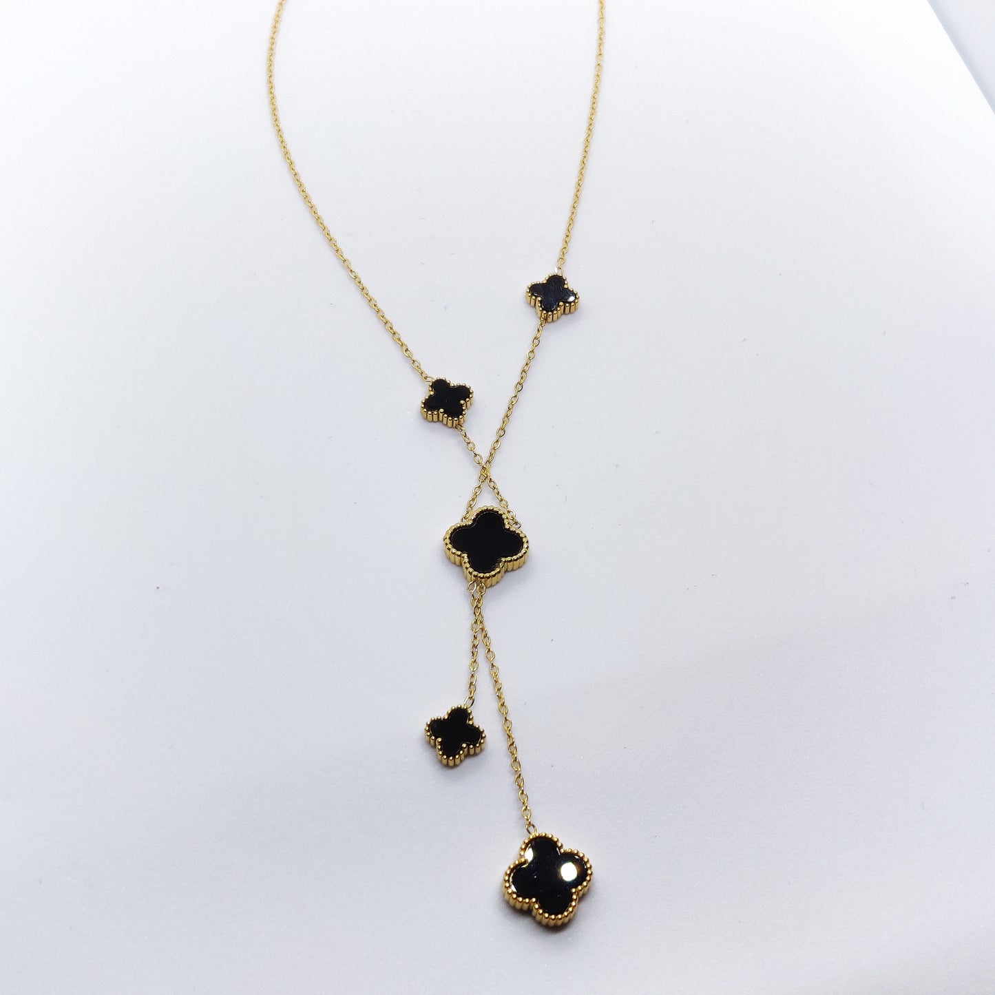 "Lucky" Double Sided Black and Red Clover 18k Gold Necklace