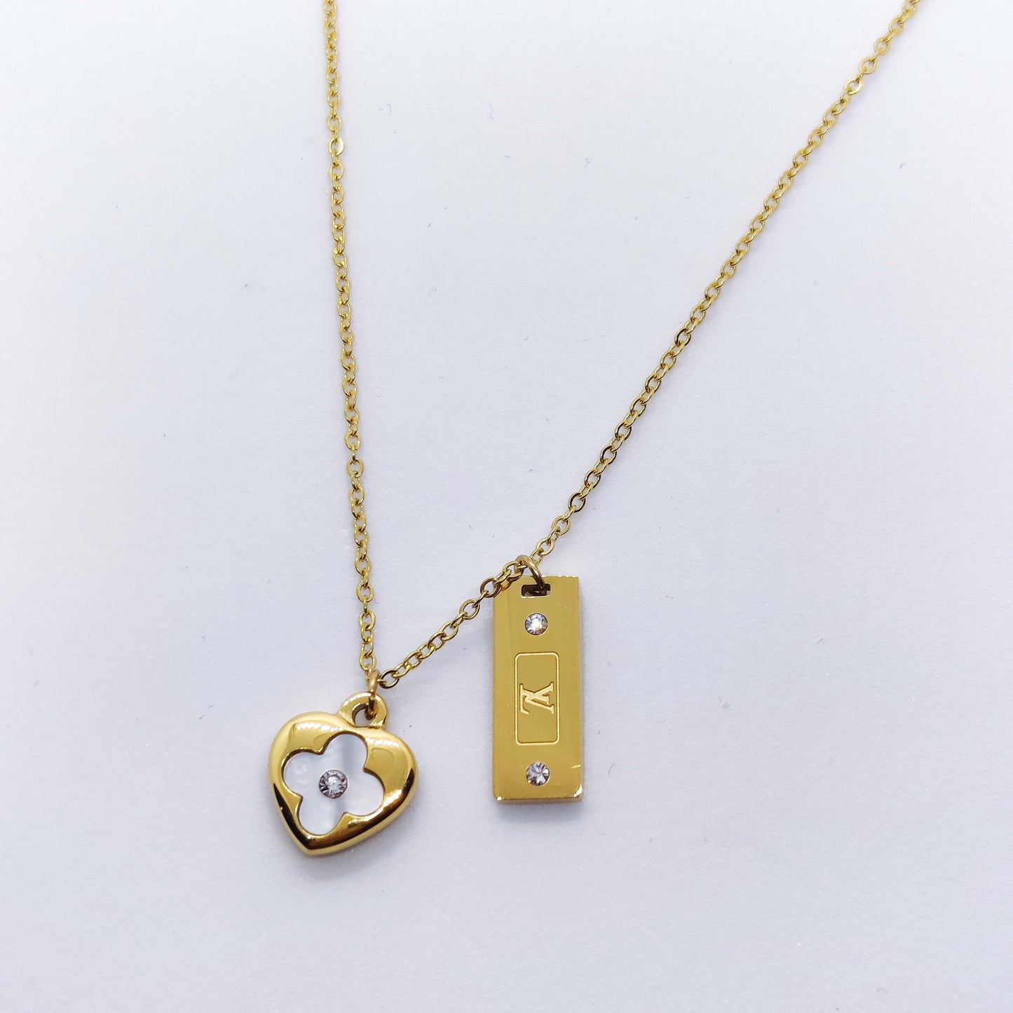 LV Mother Of Pearl Heart 18K Gold Necklace