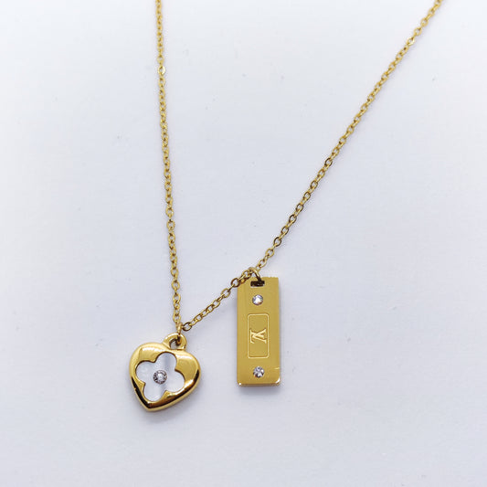 LV Mother Of Pearl Heart 18K Gold Necklace