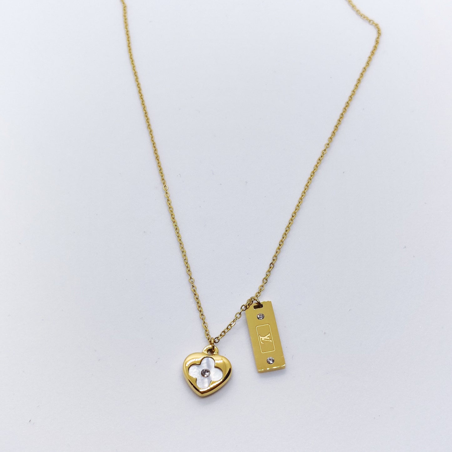 LV Mother Of Pearl Heart 18K Gold Necklace