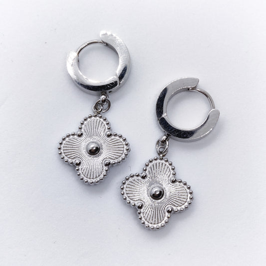 "Lucky" Silver Clover Hoop Earrings