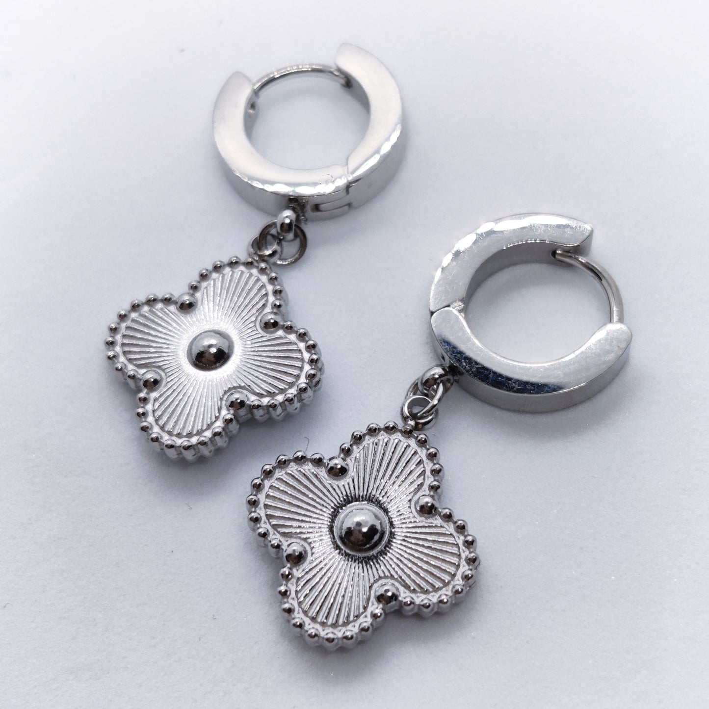 "Lucky" Silver Clover Hoop Earrings