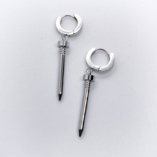 "Screw It" Silver Dangle Nail Titanium Earrings