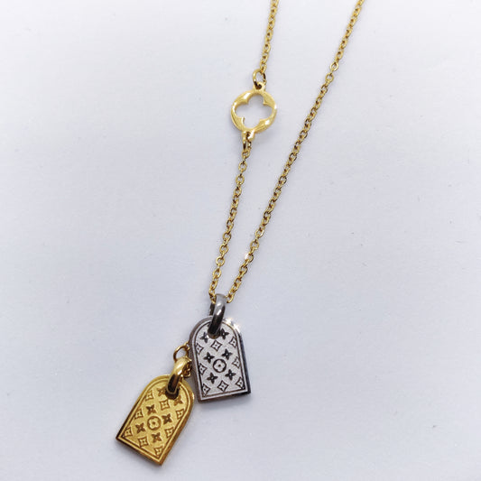 "Floret" Dog Tag Gold and Silver Titanium Necklace