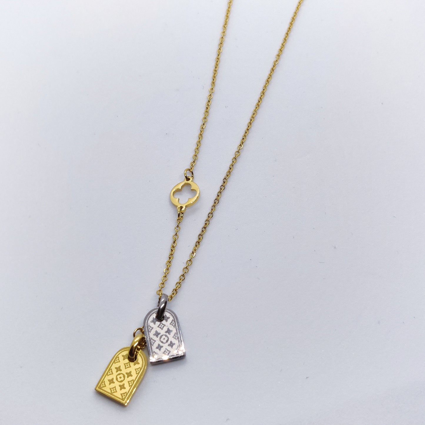 "Floret" Dog Tag Gold and Silver Titanium Necklace