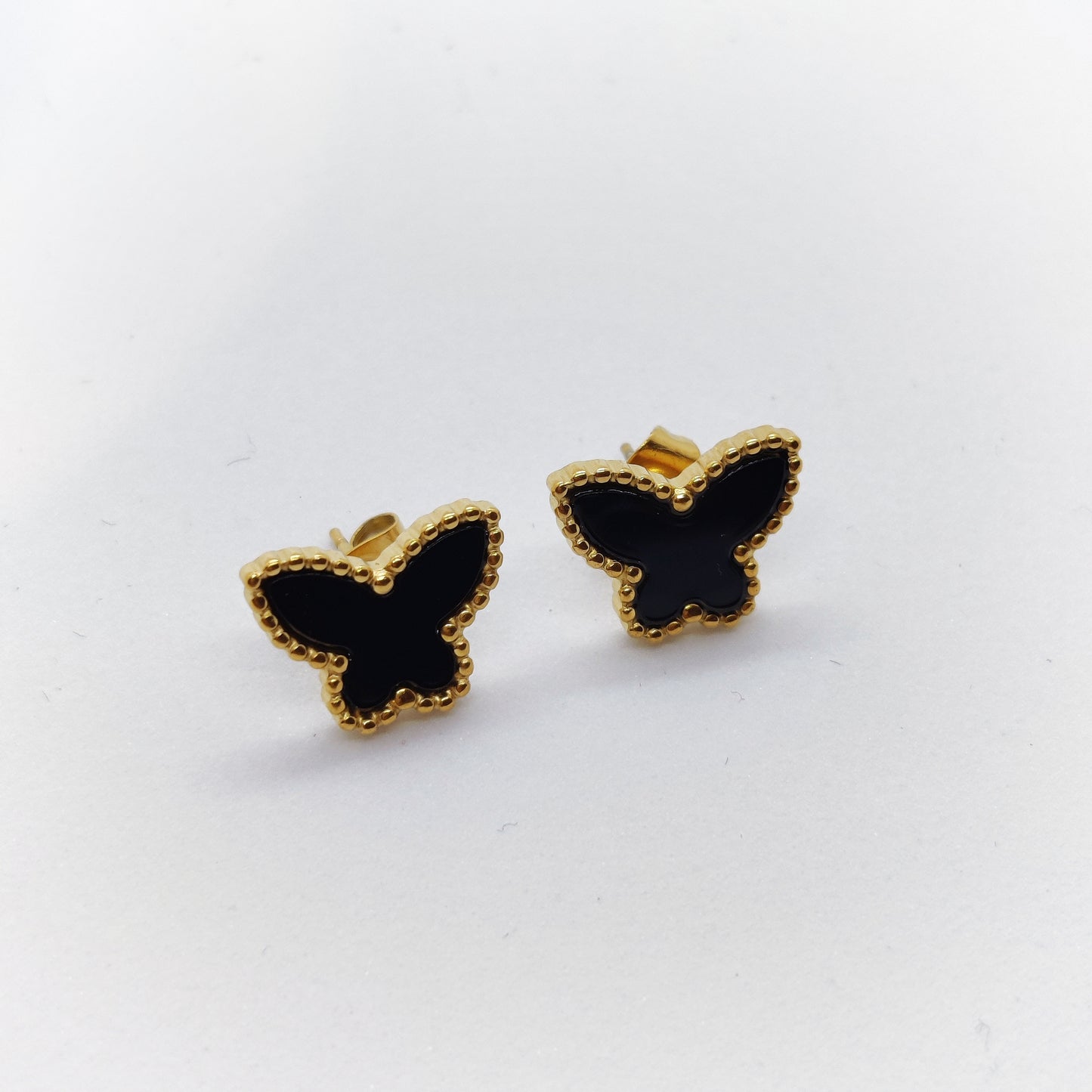 "Morphosis" Black Butterfly 18K Gold Earrings