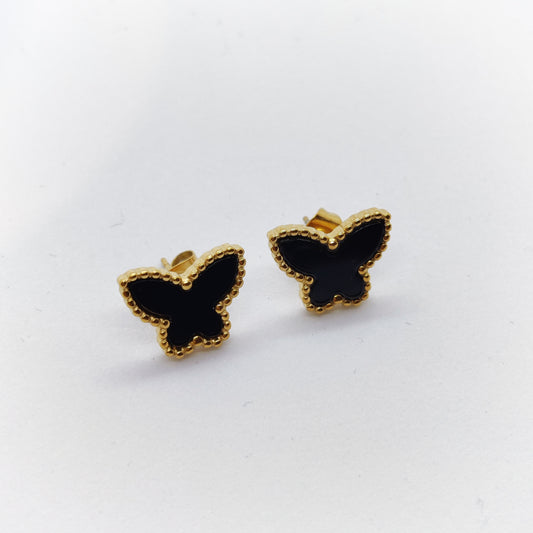 "Morphosis" Black Butterfly 18K Gold Earrings