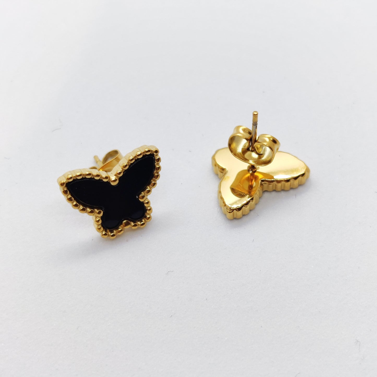 "Morphosis" Black Butterfly 18K Gold Earrings