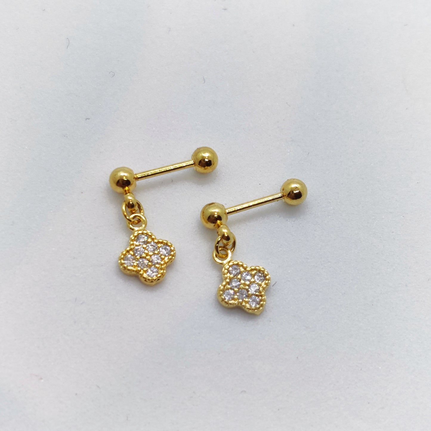 "Lucky" Zircon Dangle 18K Gold Baby Earrings