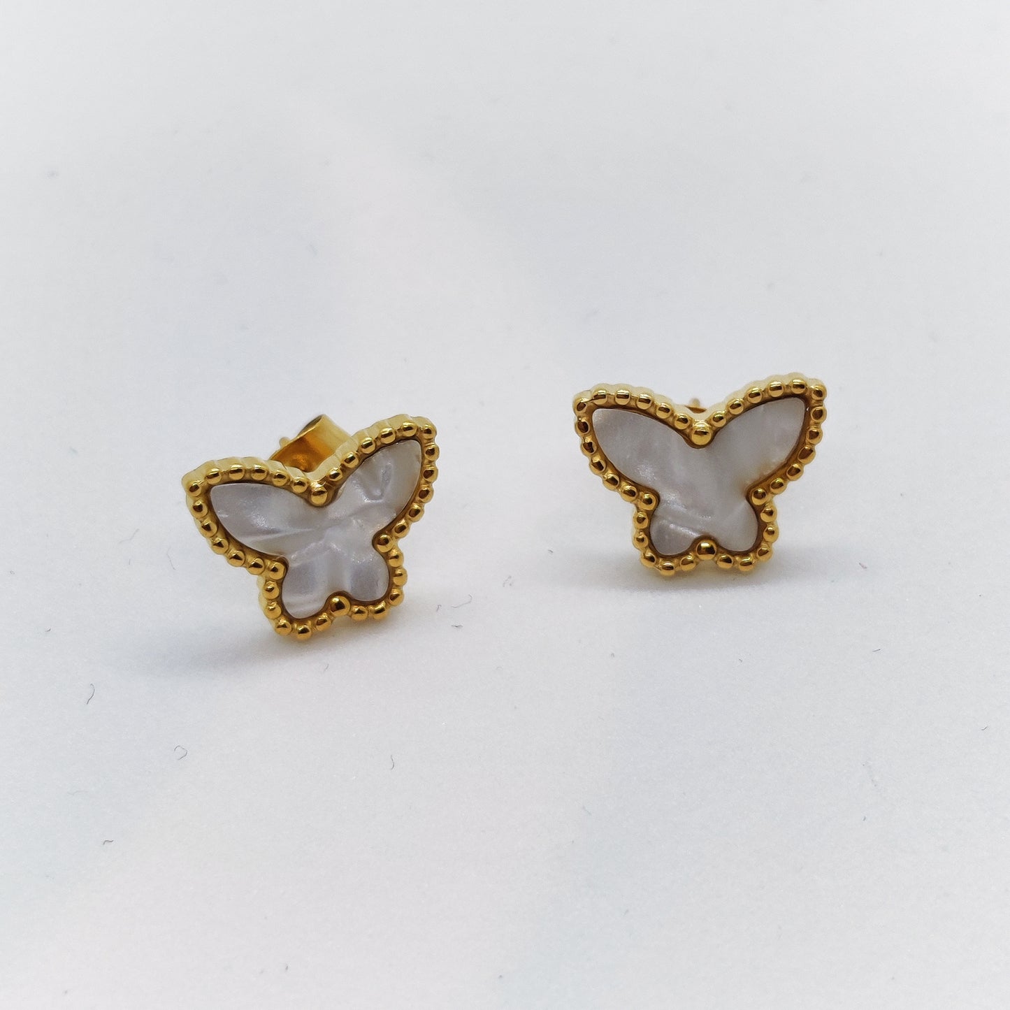 "Morphosis" Mother of Pearl Butterfly 18K Gold Stud Earrings