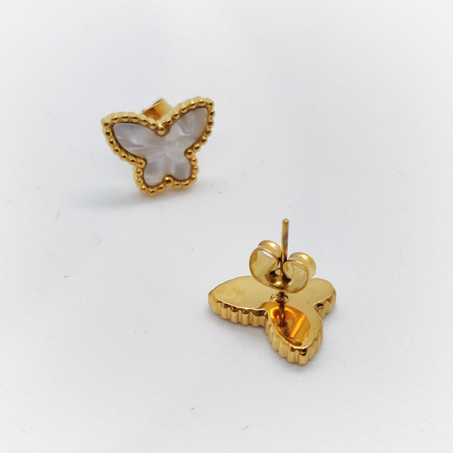 "Morphosis" Mother of Pearl Butterfly 18K Gold Stud Earrings