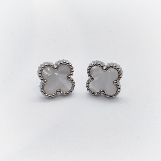 "Lucky" Silver Mother of Pearl Clover Earrings