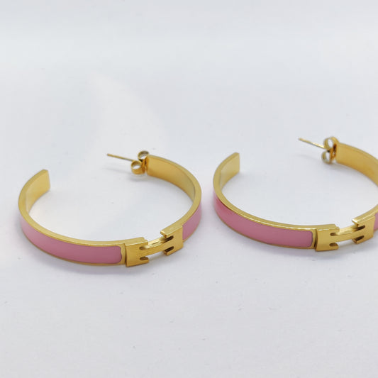H Pink 18K Gold Hoop Earrings