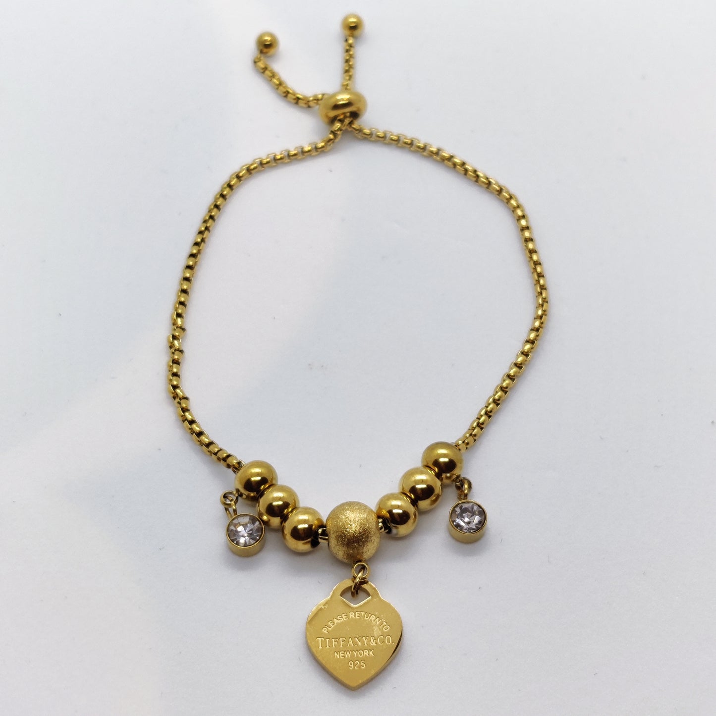 Tiff Heart Pendant Adjustable 18K Gold Bracelet