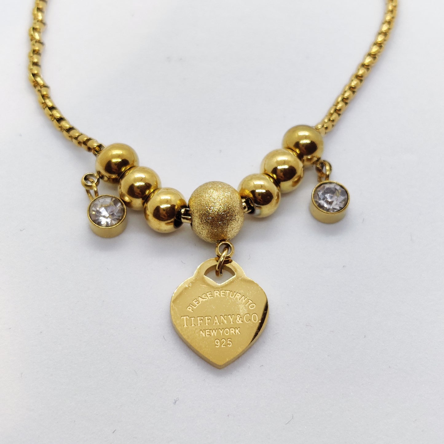 Tiff Heart Pendant Adjustable 18K Gold Bracelet