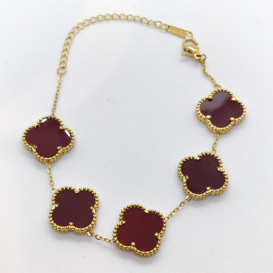 "Lucky" Mahogany Red Clover 18K Gold Bracelet