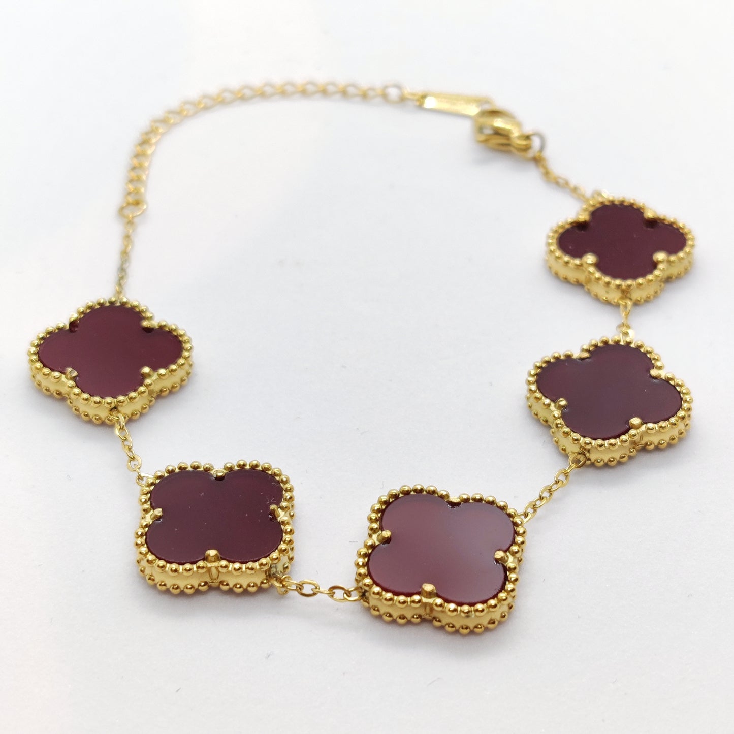 "Lucky" Mahogany Red Clover 18K Gold Bracelet