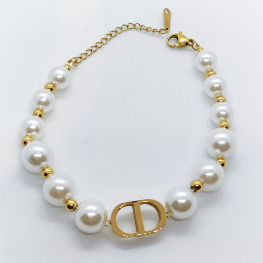 "CD" Pearl 18K Gold Bracelet