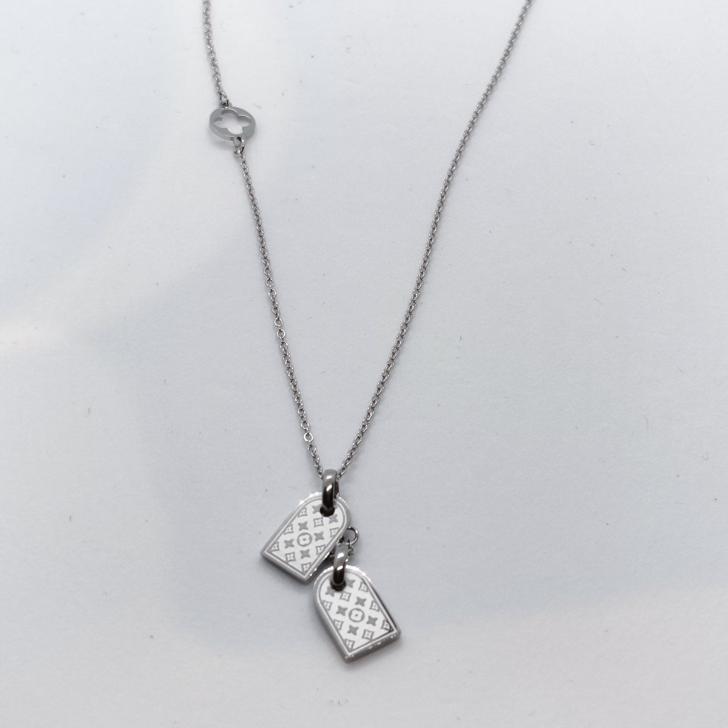 "Floret" 2 Dog Tag Silver Titanium Necklace