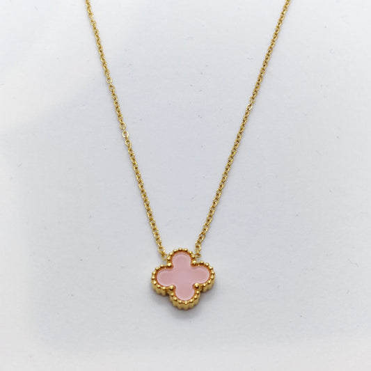 "Lucky" Pastel Pink Clover 18K Gold Necklace