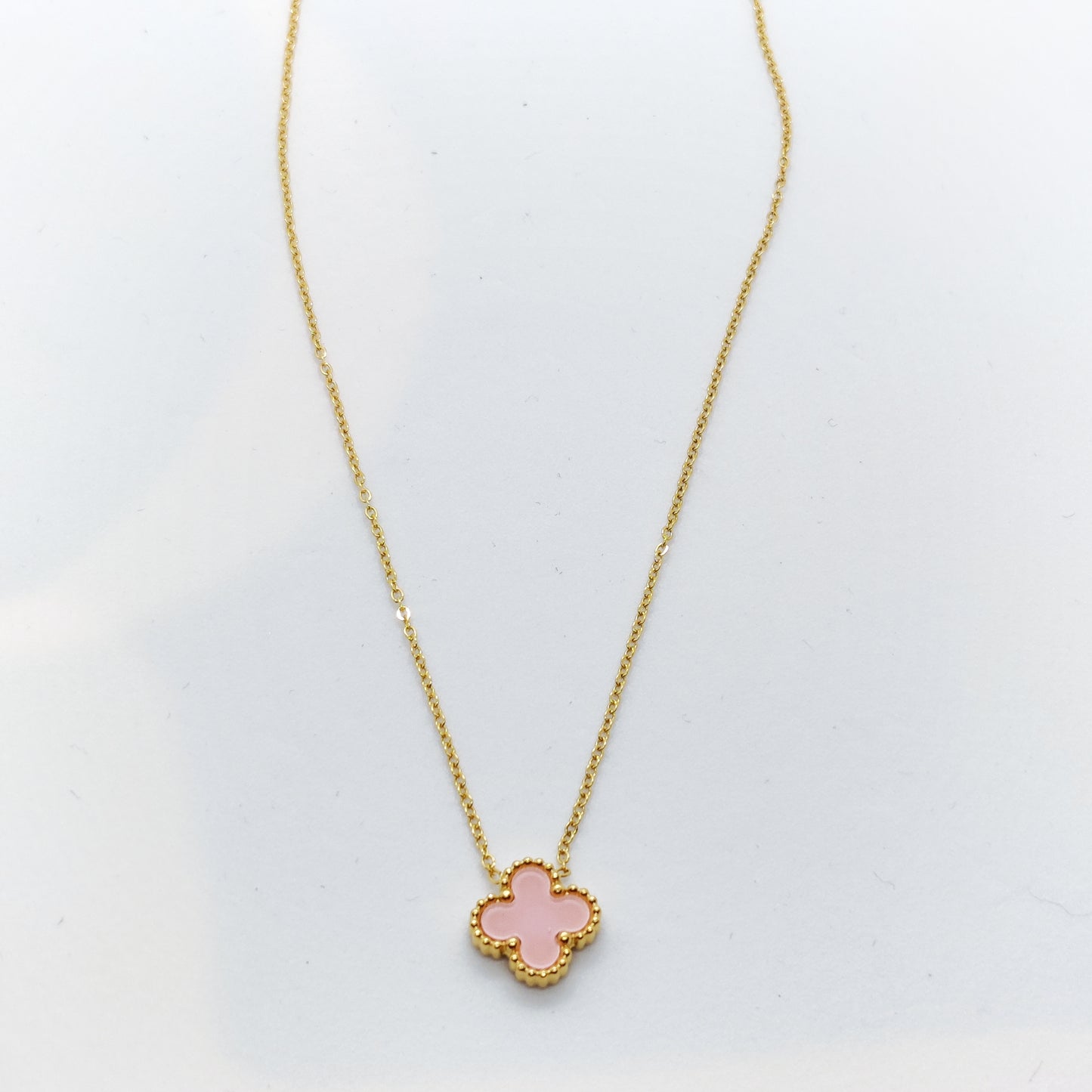 "Lucky" Pastel Pink Clover 18K Gold Necklace