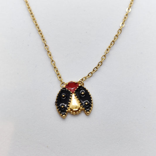 "Miss Lady" Black Ladybird Pendant 18K Gold Necklace