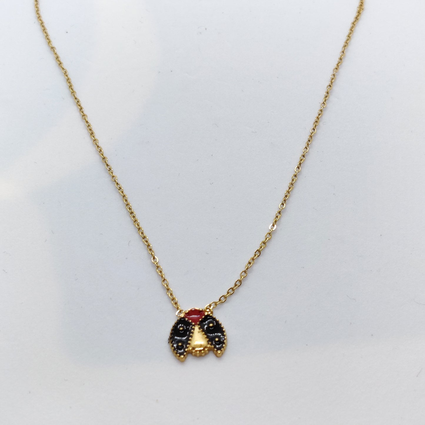 "Miss Lady" Black Ladybird Pendant 18K Gold Necklace