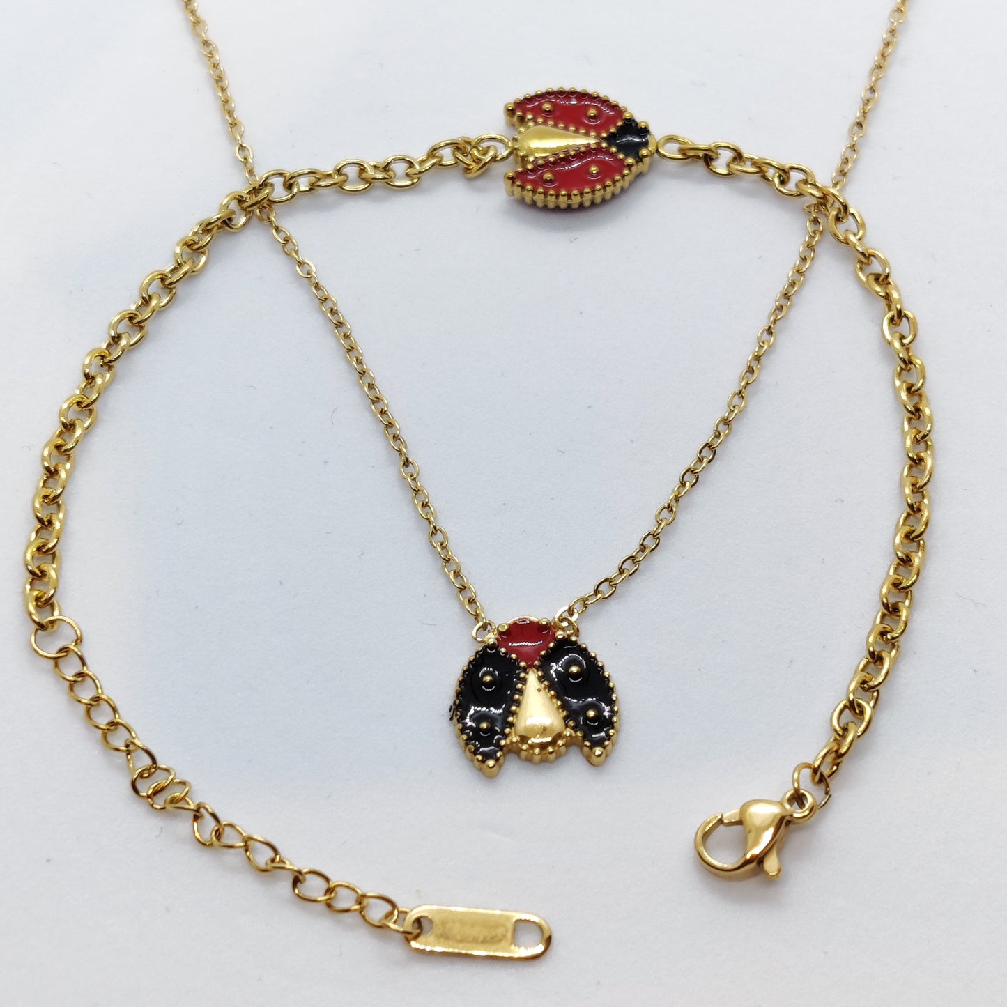 "Miss Lady" Black Ladybird Pendant 18K Gold Necklace