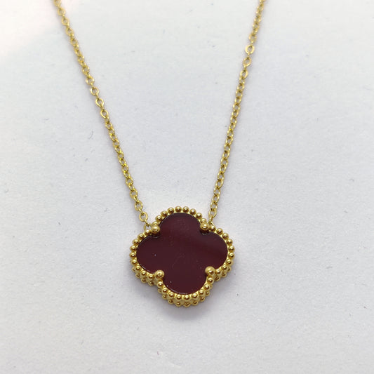 "Lucky" Mahogany Red Clover 18K Gold Necklace