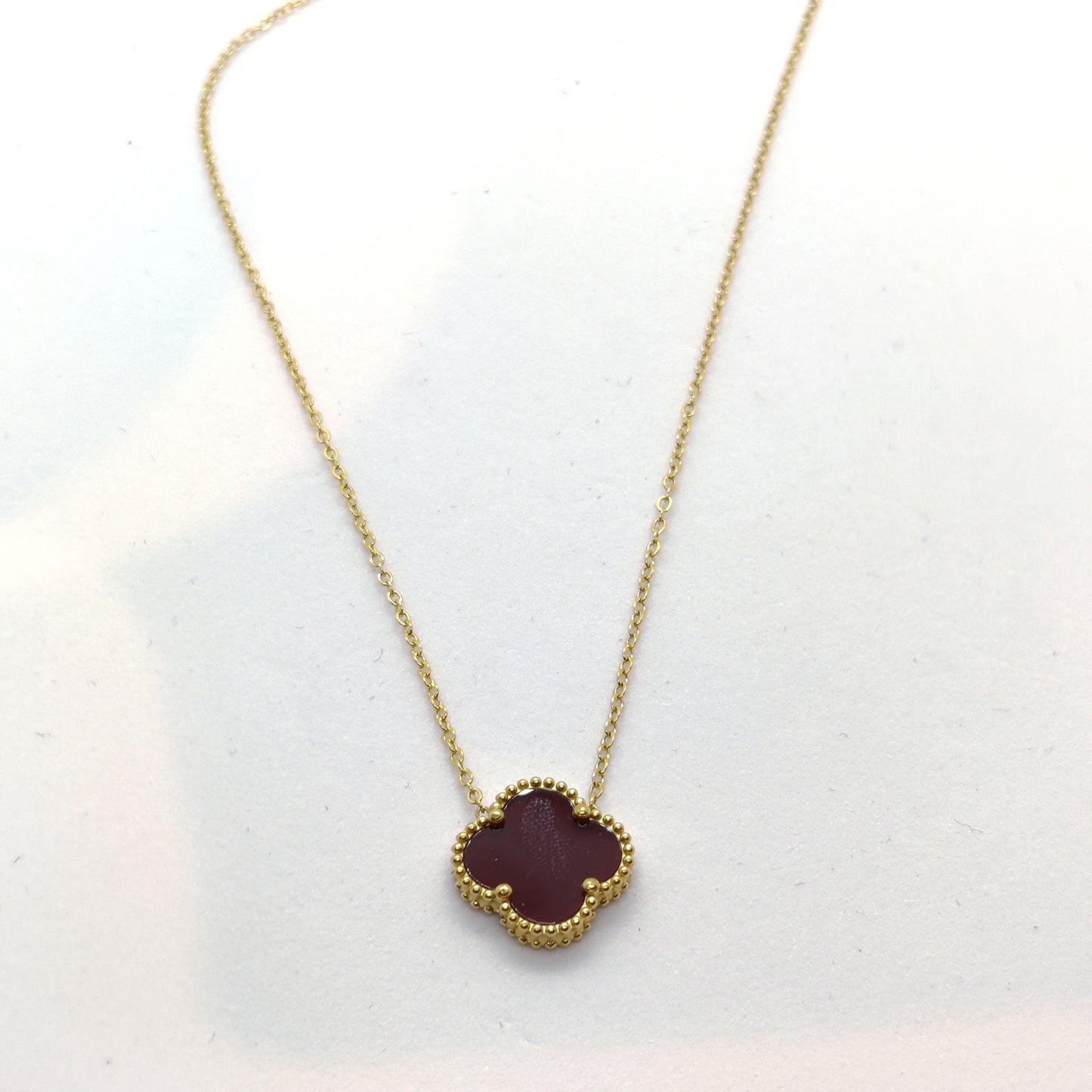 "Lucky" Mahogany Red Clover 18K Gold Necklace