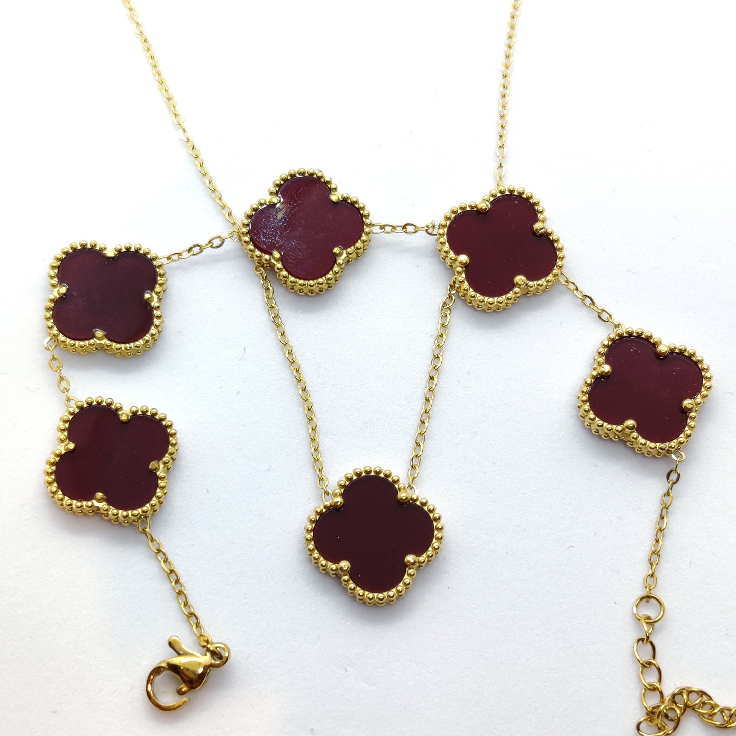 "Lucky" Mahogany Red Clover 18K Gold Necklace