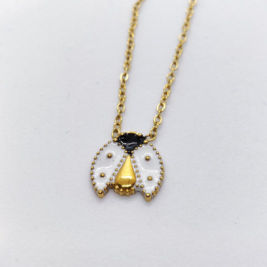 "Miss Lady" White Ladybird Pendant 18K Gold Necklace