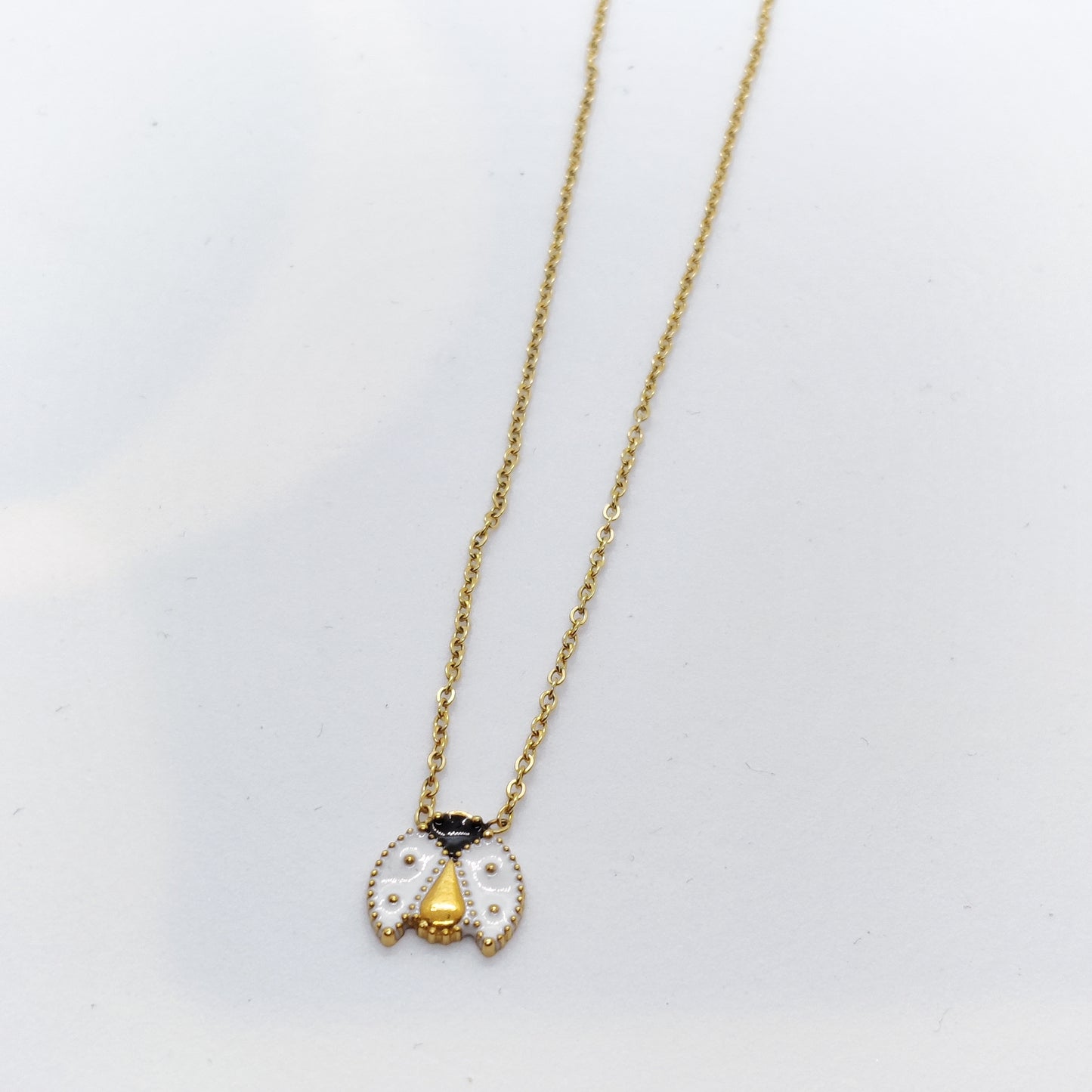 "Miss Lady" White Ladybird Pendant 18K Gold Necklace