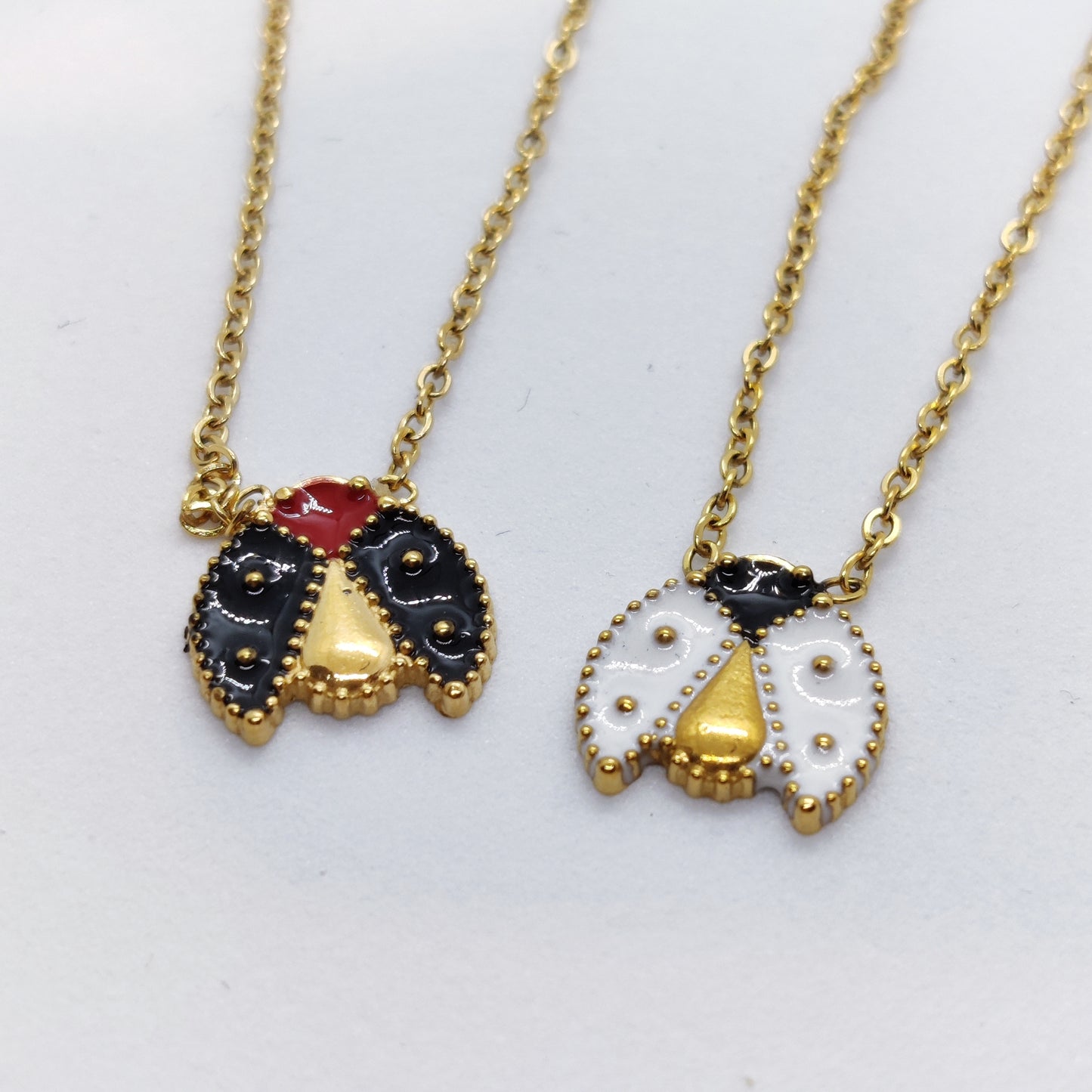 "Miss Lady" Black Ladybird Pendant 18K Gold Necklace