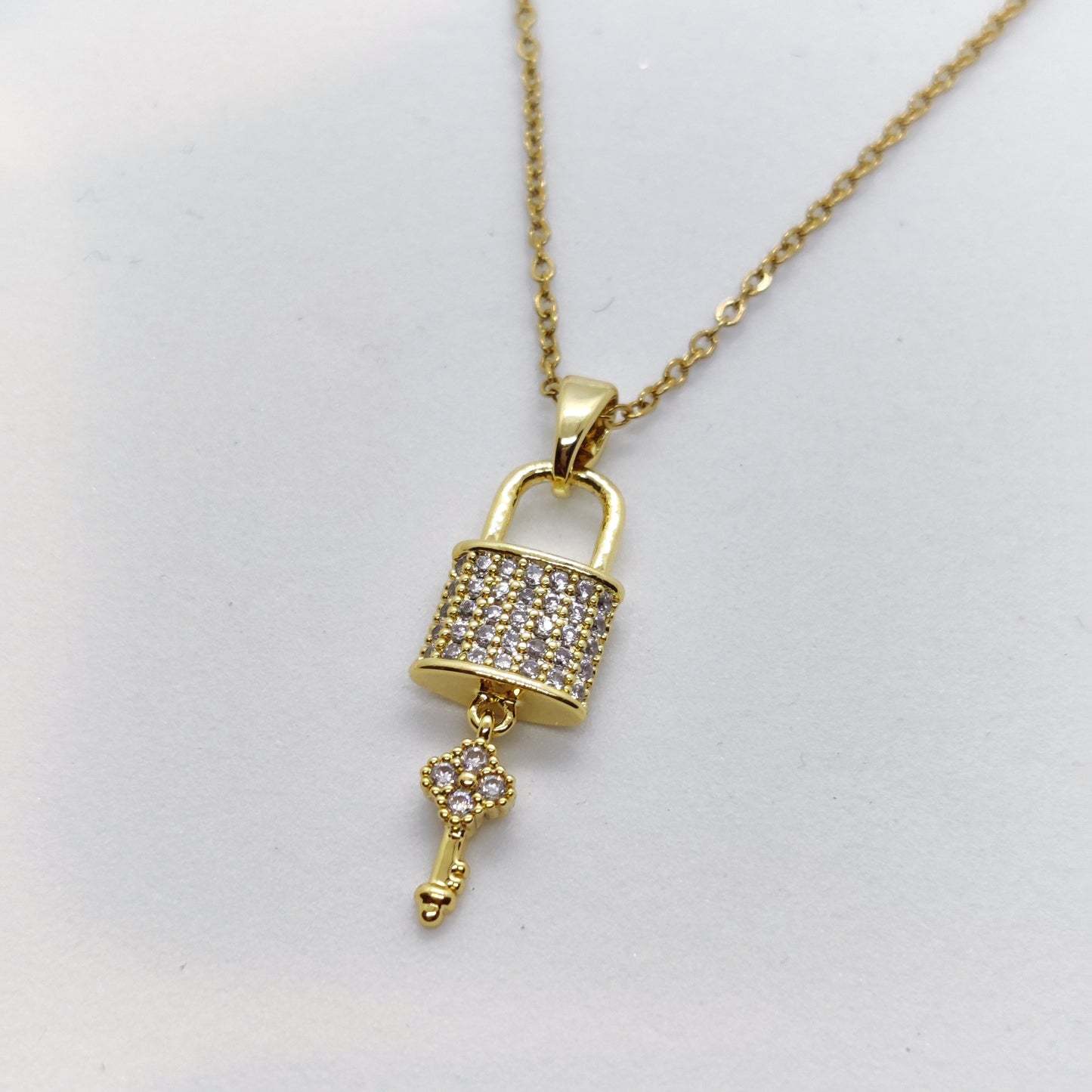 "Lucky" Lock Clover Key 18K Gold Necklace