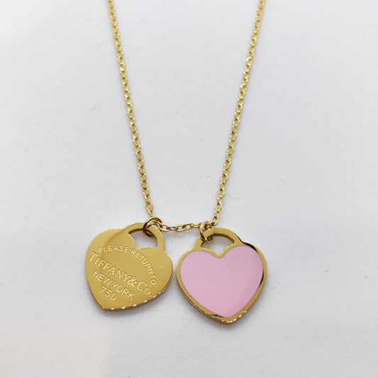 Tiff Pink Heart Pendant 18K Gold Necklace