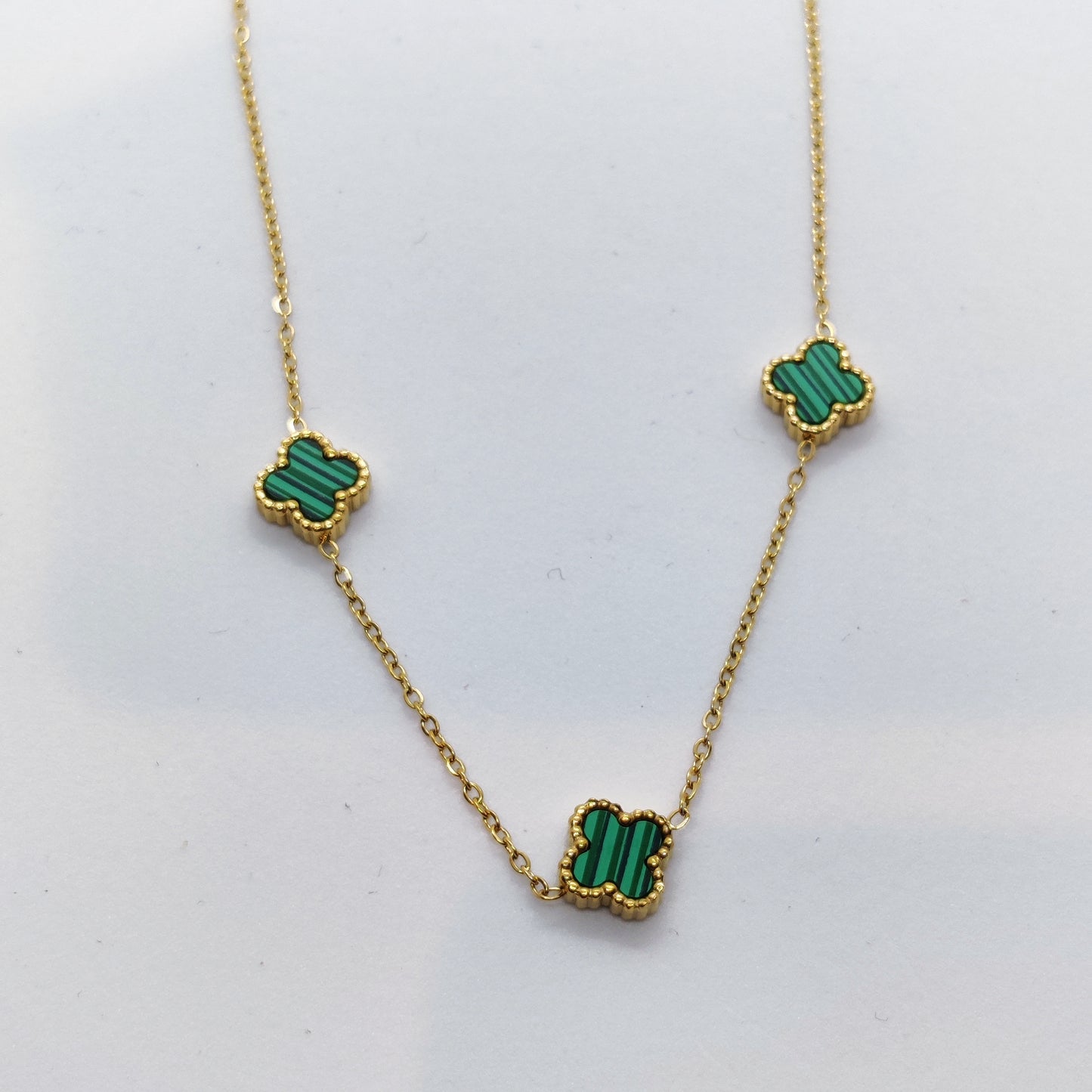 "Lucky" 3 Green Mini Clover 18K Gold Necklace