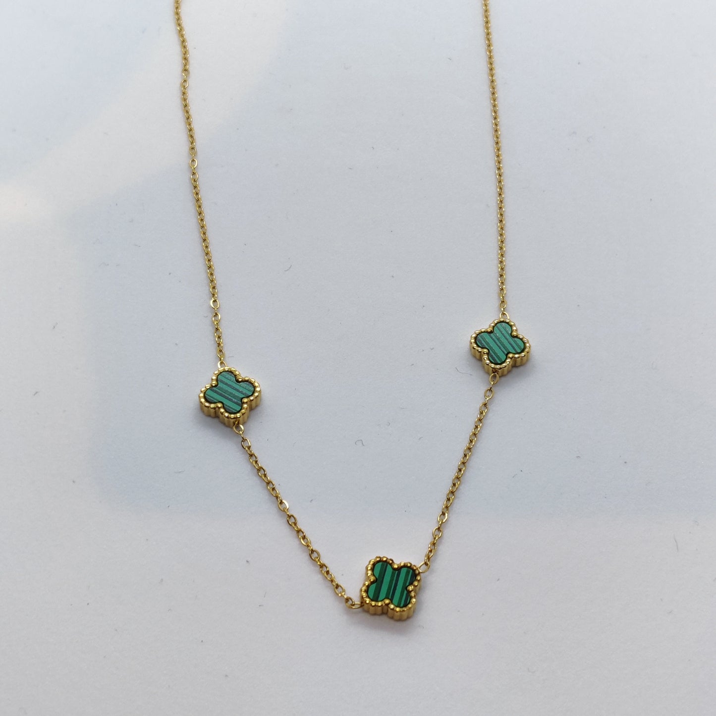 "Lucky" 3 Green Mini Clover 18K Gold Necklace