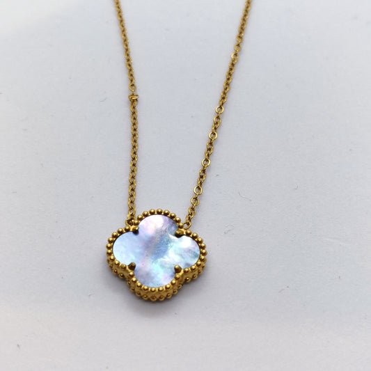 "Lucky" Blue Mother of Pearl Clover 18K Gold Necklace