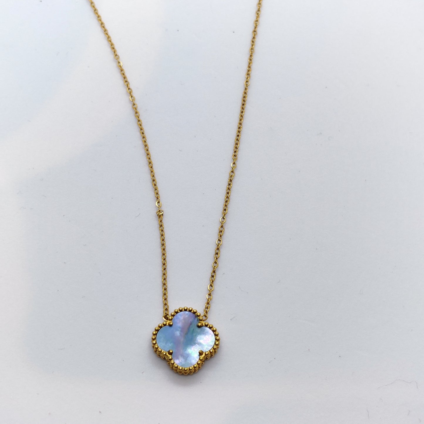 "Lucky" Blue Mother of Pearl Clover 18K Gold Necklace